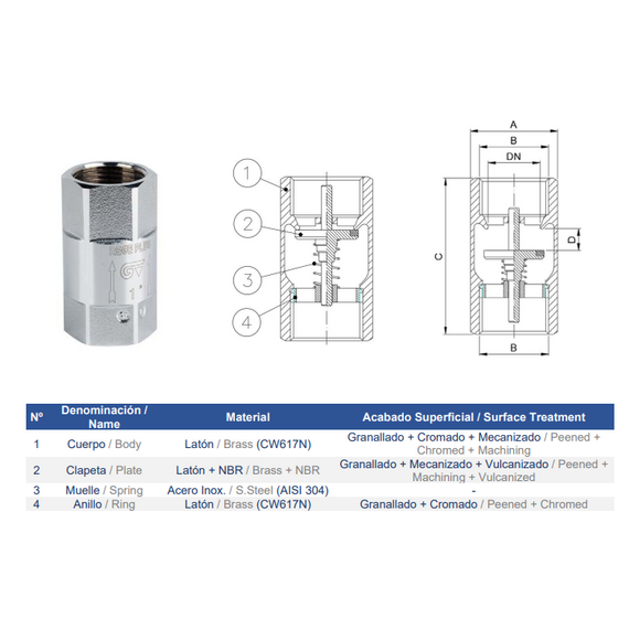 fotoОбратный клапан хромированный 1" PN 25 REGE PLUS Genebre, изображение 2фото