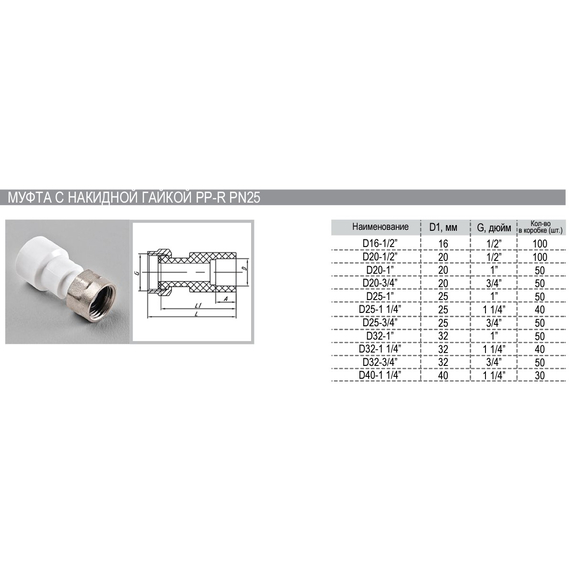 fotoМуфта с накидной гайкой 25х3/4 РВК, изображение 2фото