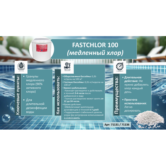 fotoМедленный Трихлор стабилизированный, гранулы 90%, 5 кг Fastchlor 100, изображение 2фото