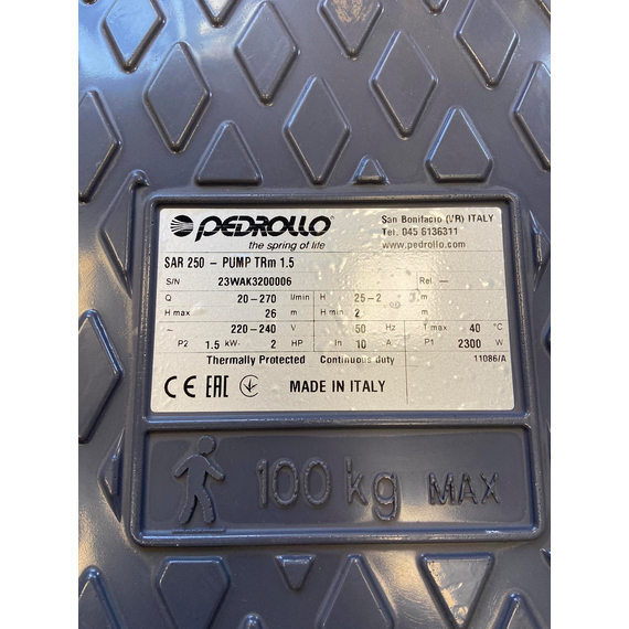 fotoКанализационная установка с баком на 250 л SAR 250 TRITUSm 1.5 kW Pedrollo, изображение 4фото