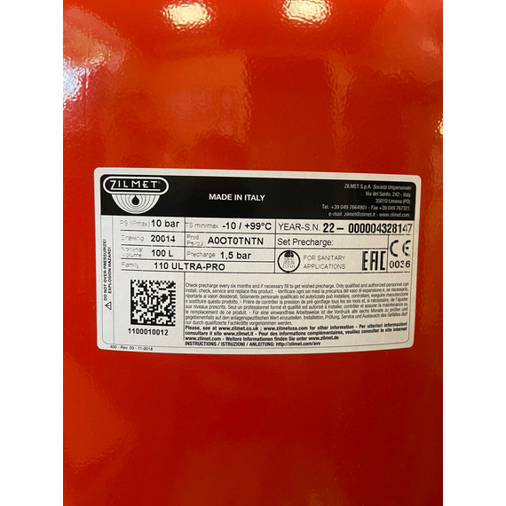 fotoРасширительный бак Ultra-Pro 100L 1" G (Red) вертикальный Zilmet, изображение 4фото