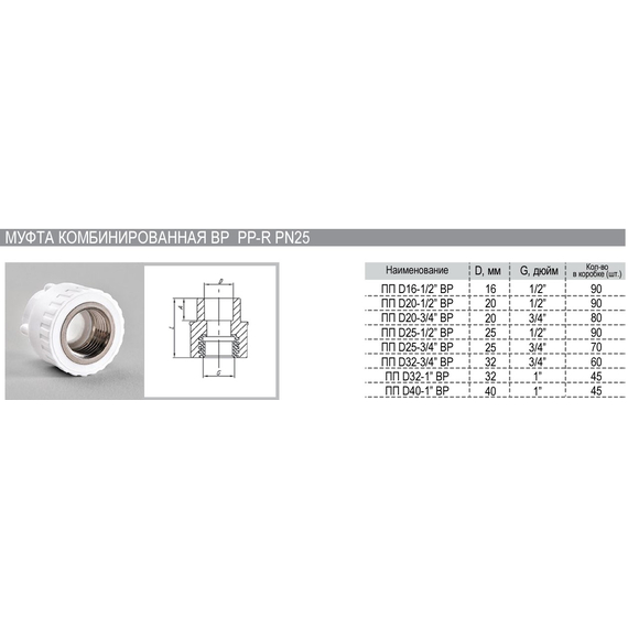 fotoМуфта комбинир. 20х1/2 F PN25 РВК(90), изображение 2фото