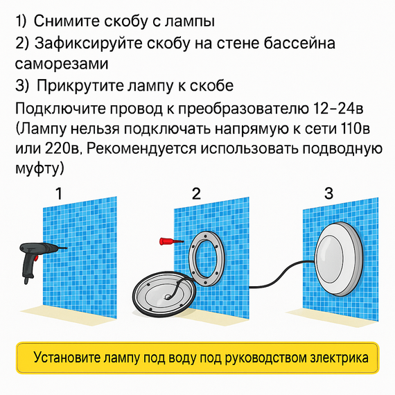 fotoСветодиодная лампа для бассейна KUBBER TLBC-LED324, 25 Вт/12 В (Ø 260 мм), изображение 3фото
