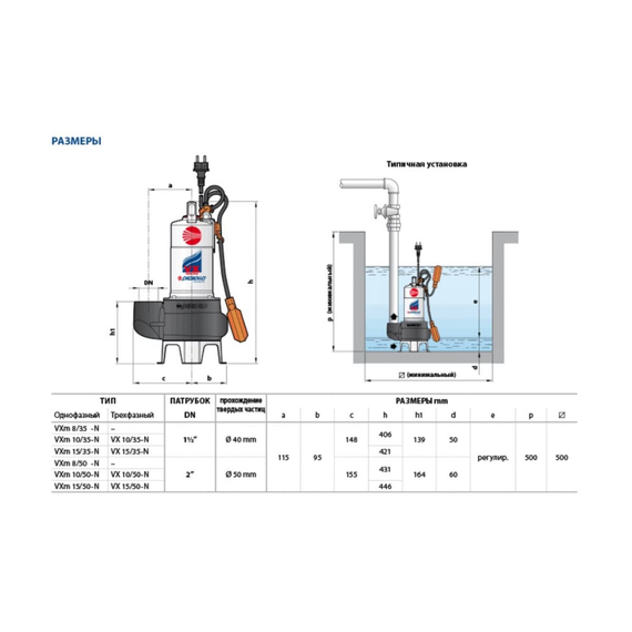 fotoДренажный насос для грязной воды Pedrollo VXm 8/50-N 6624315, изображение 3фото
